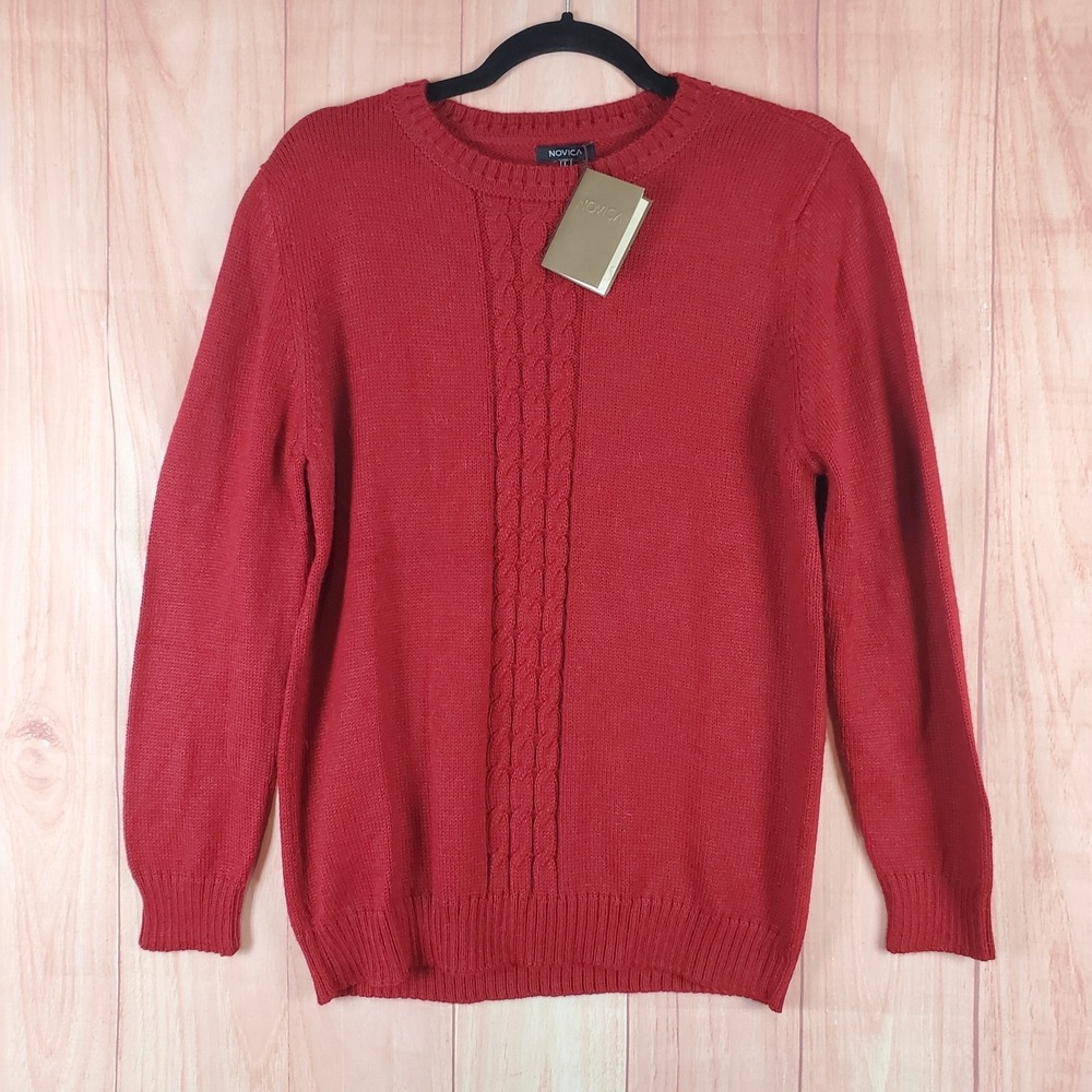 Novica By Nestor Yana Cozy Sweater Womens Large Red Wool Slim Cable Knit Ribbed
